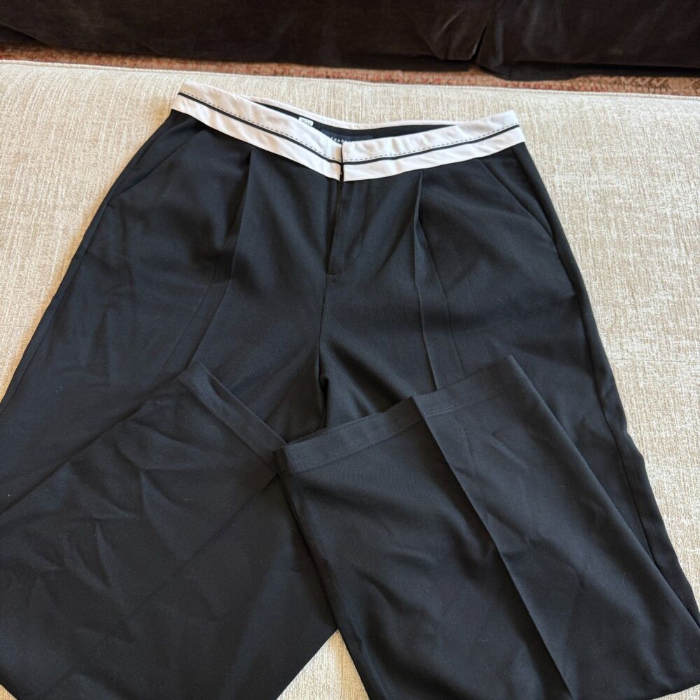Aeropostale Women's Black w/White Waist Preppy High-Rise Wide Leg Trousers Sz L